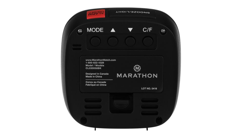 Marathon Compact Alarm Clock w/Temperature and Date, Black, CL030058-BK-00-NA