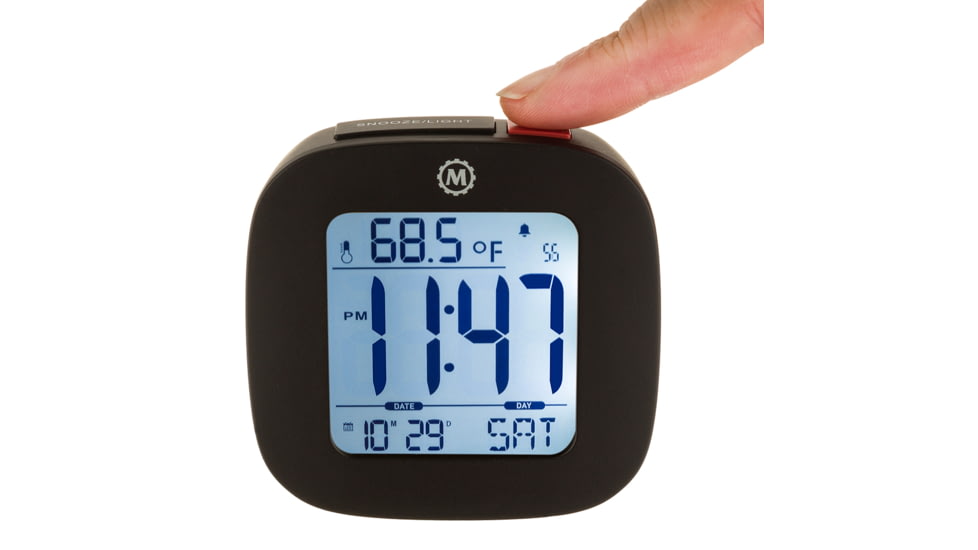 Marathon Compact Alarm Clock w/Temperature and Date, Black, CL030058-BK-00-NA