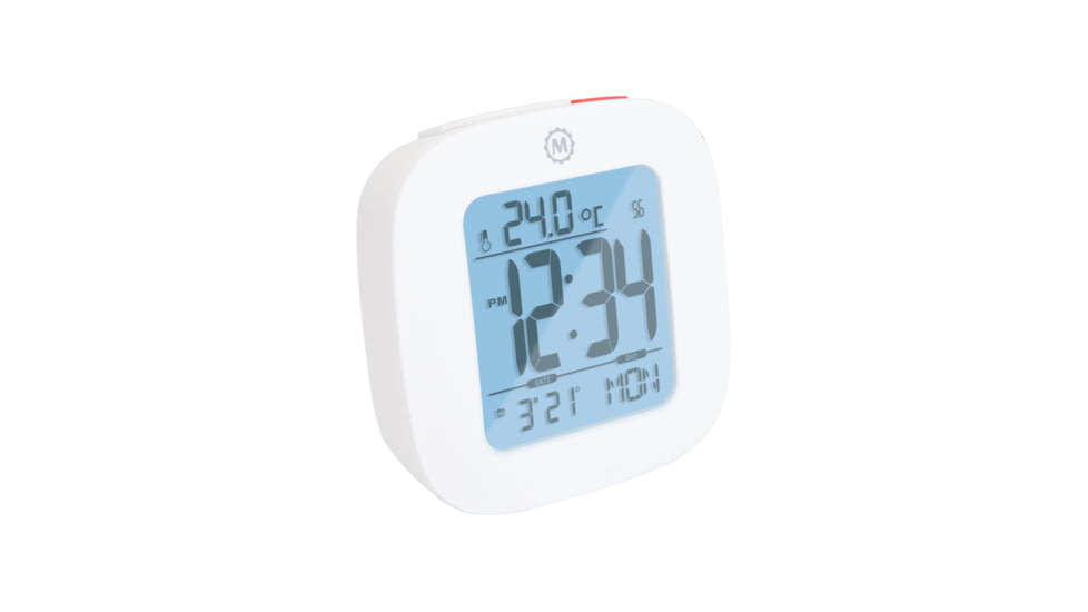 Marathon Compact Alarm Clock w/Temperature and Date, White, CL030058-WH-00-NA