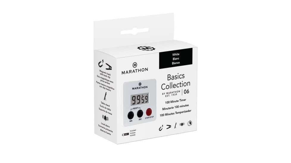 Marathon Digital 100 Minute Timer w/Magnetic Clip, Black, TI080006-WH