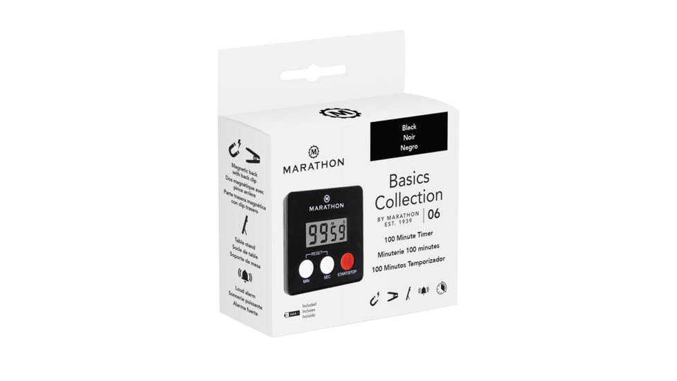 Marathon Digital 100 Minute Timer w/Magnetic Clip, White, TI080006-BK