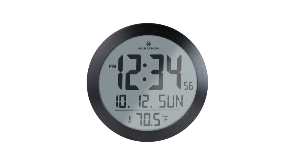 Marathon Digital Round Wall Clock, Black, 9in x 1in x 9in, CL030069-BS-00-NA