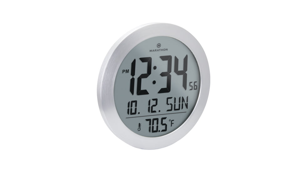 Marathon Digital Round Wall Clock, Stainless Steel, 9in x 1in x 9in, CL030069-SS-00-NA
