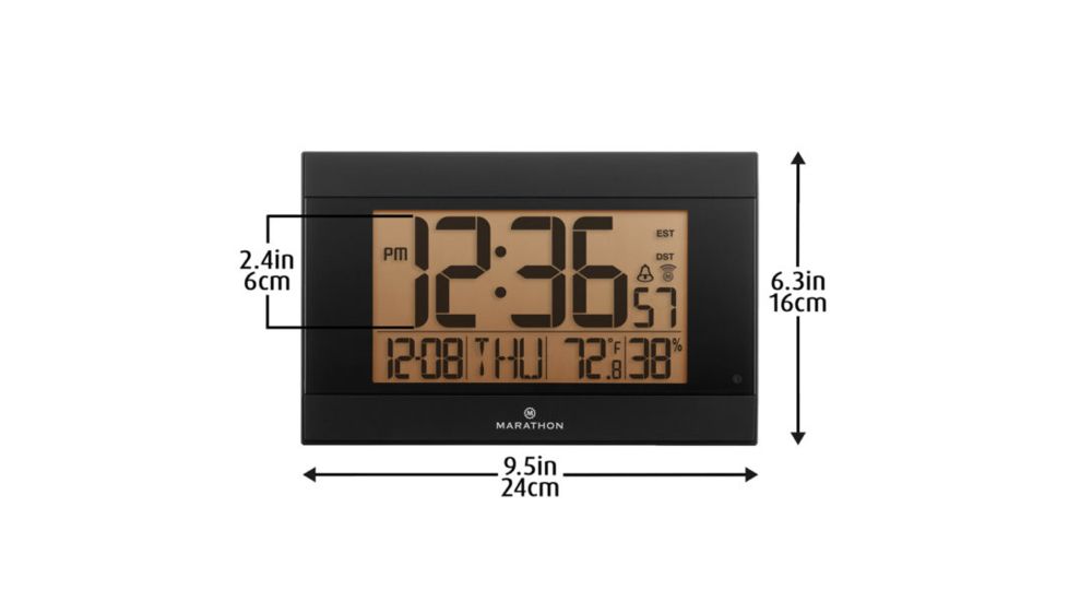 Marathon Digital Wall Clock w/Auto-Night Light, Black CL030052BK