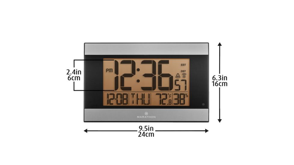 Marathon Digital Wall Clock w/Auto-Night Light, Graphite Gray CL030052GG