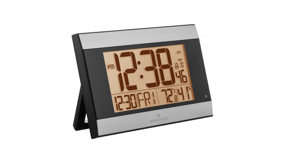 Marathon Digital Wall Clock w/Auto-Night Light, Graphite Gray CL030052GG
