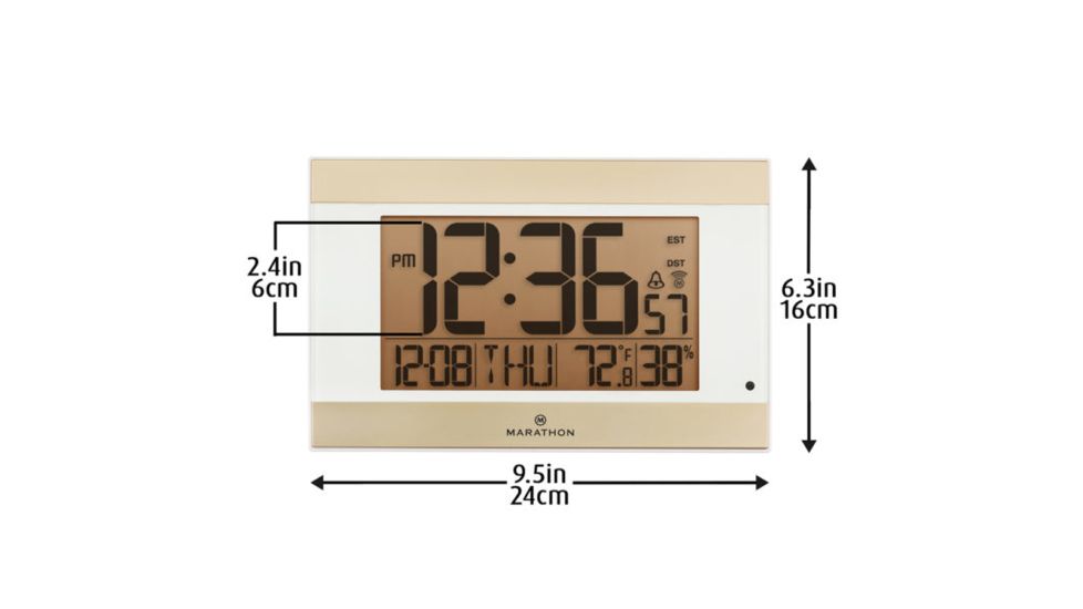 Marathon Digital Wall Clock w/Auto-Night Light, White CL030052WH