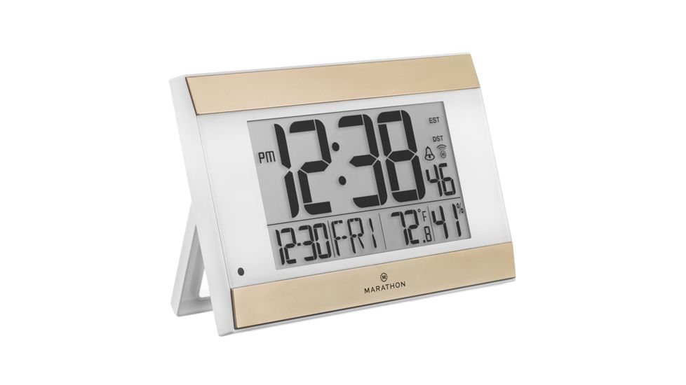 Marathon Digital Wall Clock w/Auto-Night Light, White CL030052WH
