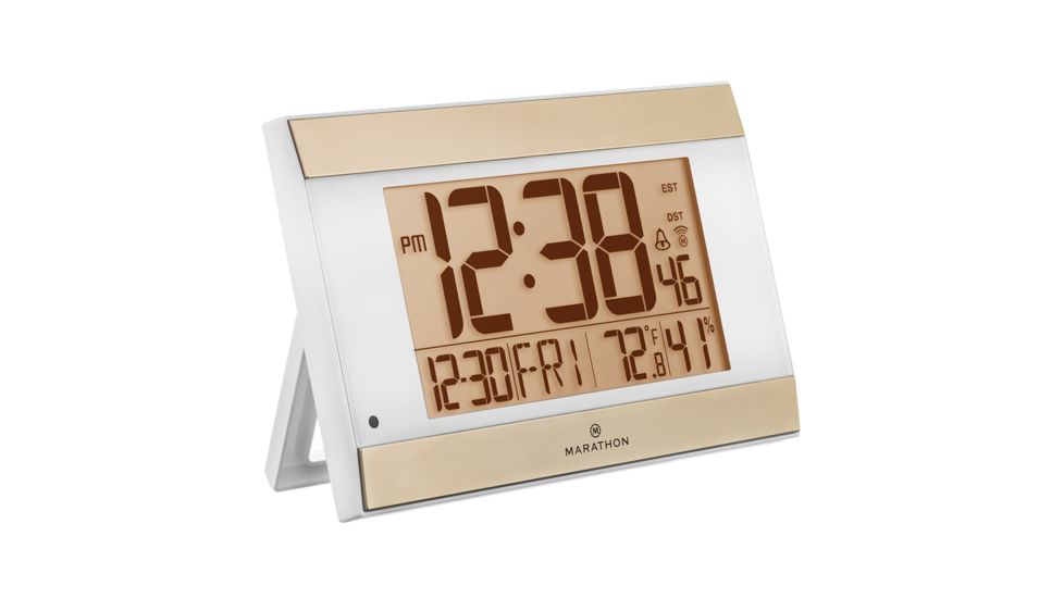 Marathon Digital Wall Clock w/Auto-Night Light, White CL030052WH