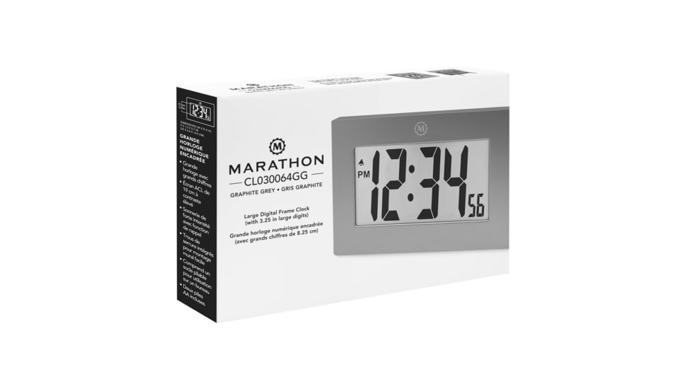 Marathon Large Digital Frame Clock w/3.25 inch Digits, Graphite Gray, CL030064-GG-00-NA