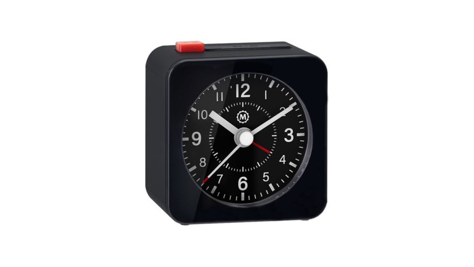 Marathon Mini Analog Alarm Clock, Black Case/Black Dial, 2.75in x 2in x 2.75in, CL030065-BK-BK-NA