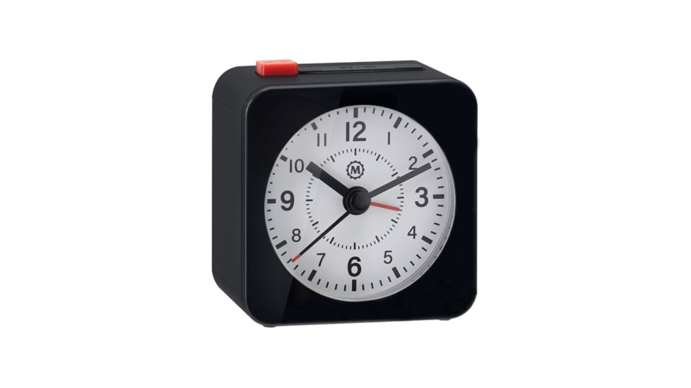 Marathon Mini Analog Alarm Clock, Black Case/White Dial, 2.75in x 2in x 2.75in, CL030065-BK-WH-NA