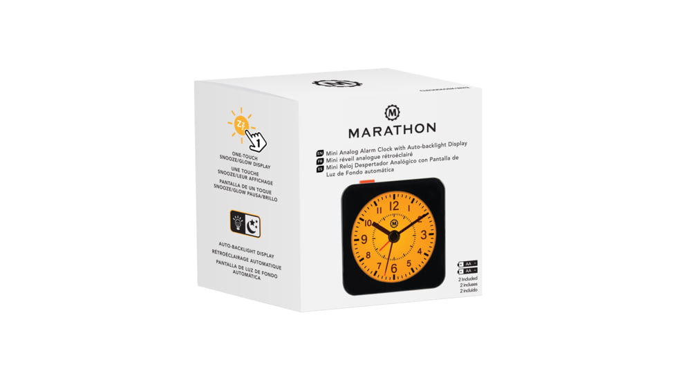 Marathon Mini Analog Alarm Clock, Black Case/White Dial, 2.75in x 2in x 2.75in, CL030065-BK-WH-NA
