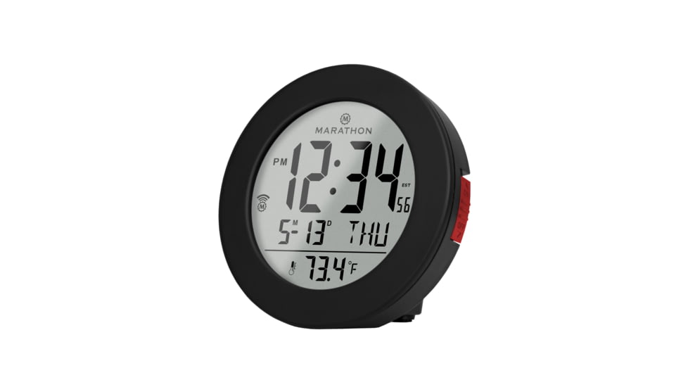 Marathon Round Atomic Alarm Clock w/ Push Button Backlight, Black, CL030078-BK-RD-NA