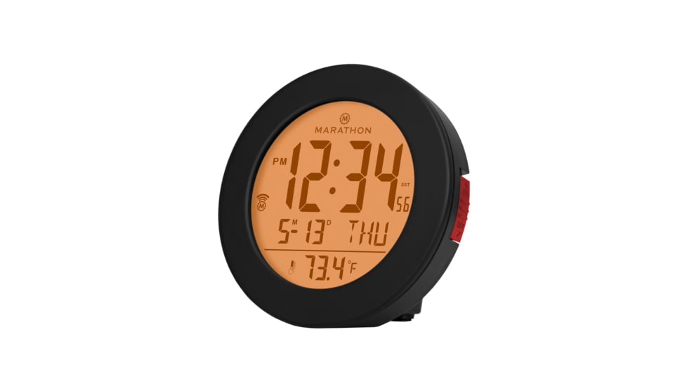 Marathon Round Atomic Alarm Clock w/ Push Button Backlight, Black, CL030078-BK-RD-NA