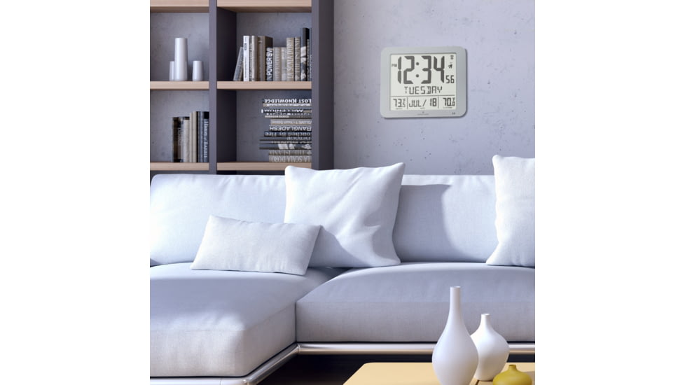 Marathon Slim Atomic Wall Clock w/ Indoor/Outdoor Temperature, Graphite Grey, 9.8in x 1.2in x 8.1in, CL030027-GG-FD-NA