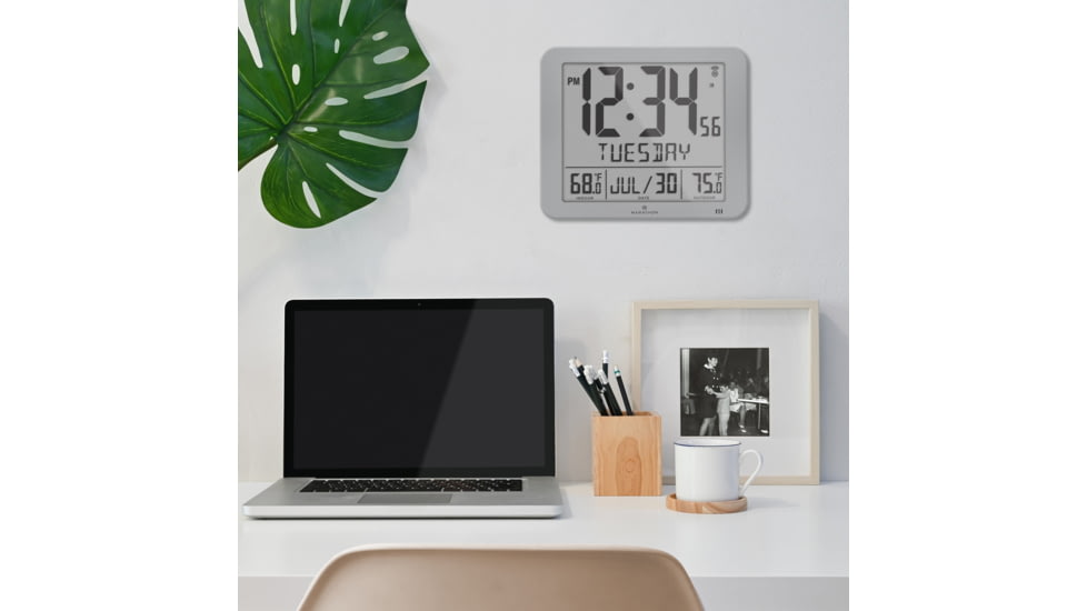 Marathon Slim Atomic Wall Clock w/ Indoor/Outdoor Temperature, Graphite Grey, 9.8in x 1.2in x 8.1in, CL030027-GG-FD-NA