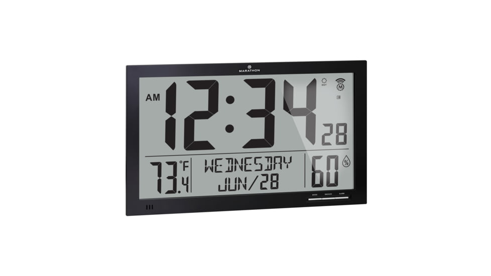 Marathon Slim Jumbo Atomic Digital Wall Clock, Black, 14.6in x 1.2in x 9in, CL030062-BK-FD-NA