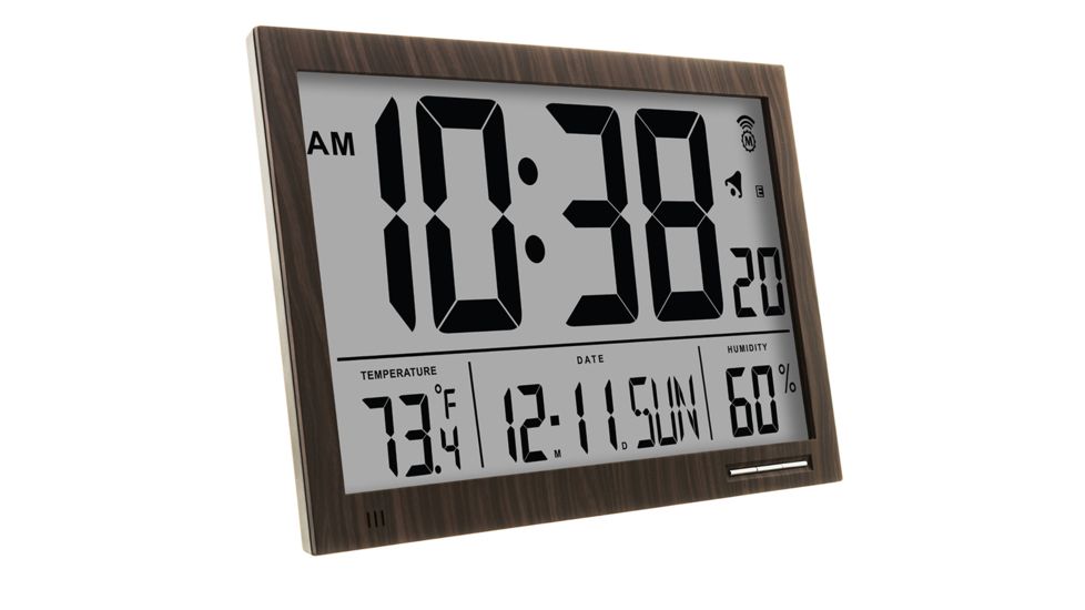 Marathon Slim-Jumbo Atomic Digital Wall Clock, Wood, CL030062-WD-JB-NA