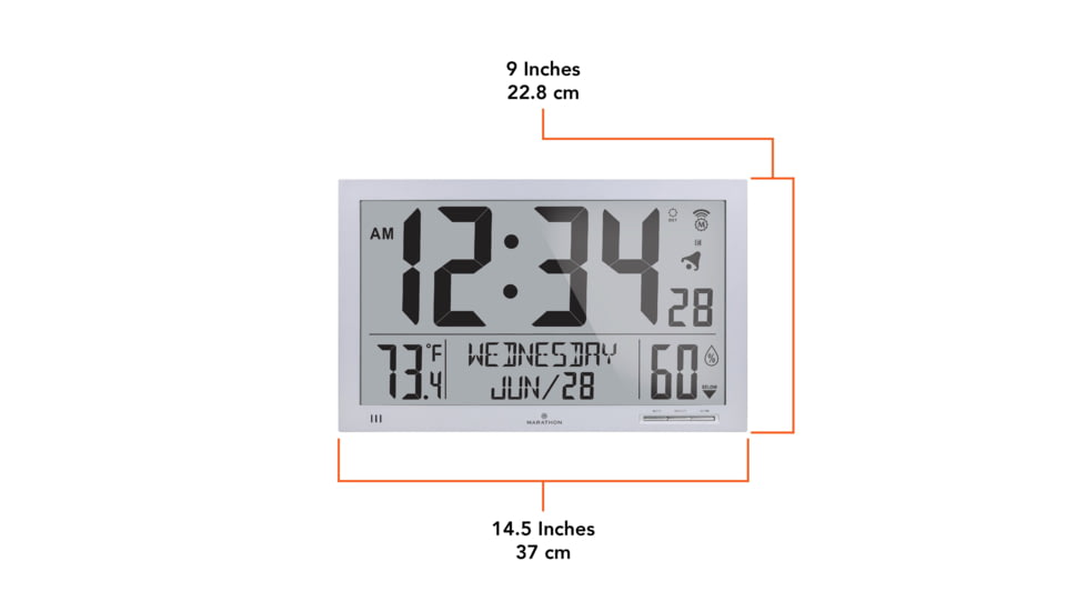 Marathon Slim Jumbo Atomic Digital Wall Clock, Graphite Grey, 14.6in x 1.2in x 9in, CL030062-GG-FD-NA