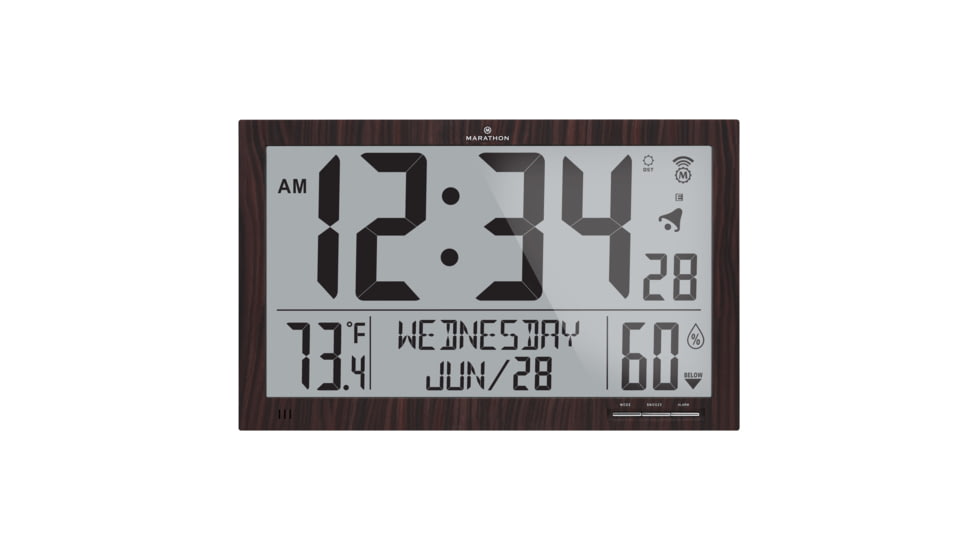 Marathon Slim Jumbo Atomic Digital Wall Clock, Wood, 14.6in x 1.2in x 9in, CL030062-WD-FD-NA