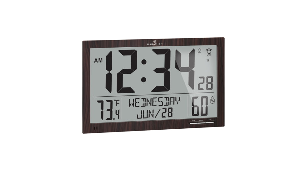 Marathon Slim Jumbo Atomic Digital Wall Clock, Wood, 14.6in x 1.2in x 9in, CL030062-WD-FD-NA
