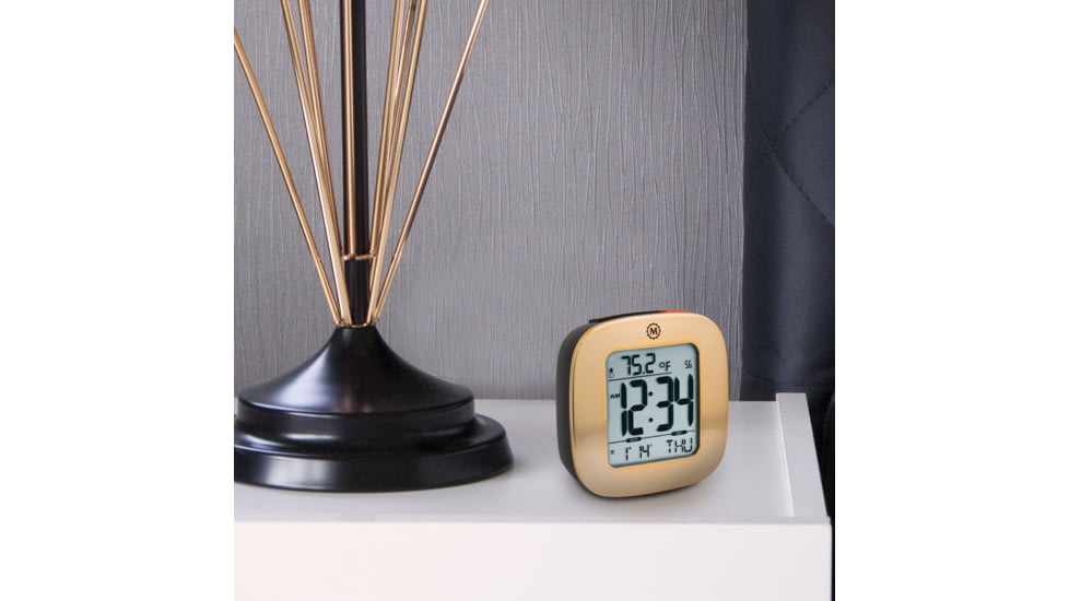 Marathon Small Compact Alarm Clock, Gold, 3in x 1in x 3in, CL030058-GD-00-NA