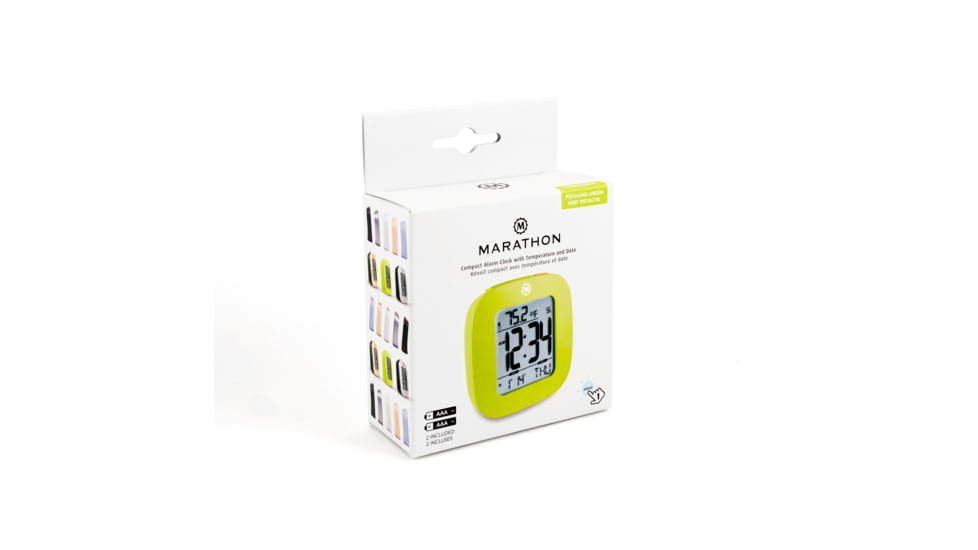 Marathon Small Compact Alarm Clock, Green, 3in x 1in x 3in, CL030058-GR-00-NA
