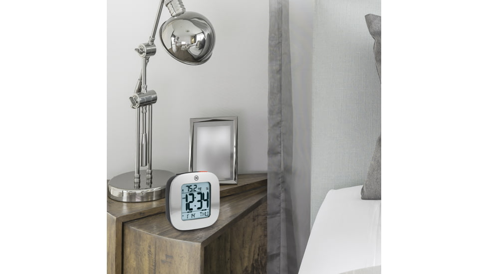 Marathon Small Compact Alarm Clock, Silver, 3in x 1in x 3in, CL030058-SV-00-NA