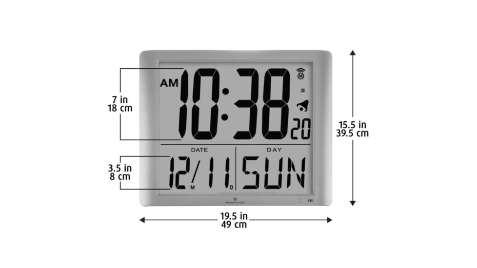 Marathon Super-Jumbo Atomic Digital Wall Clock w/7 inch Digits, Graphite Gray CL030061GG
