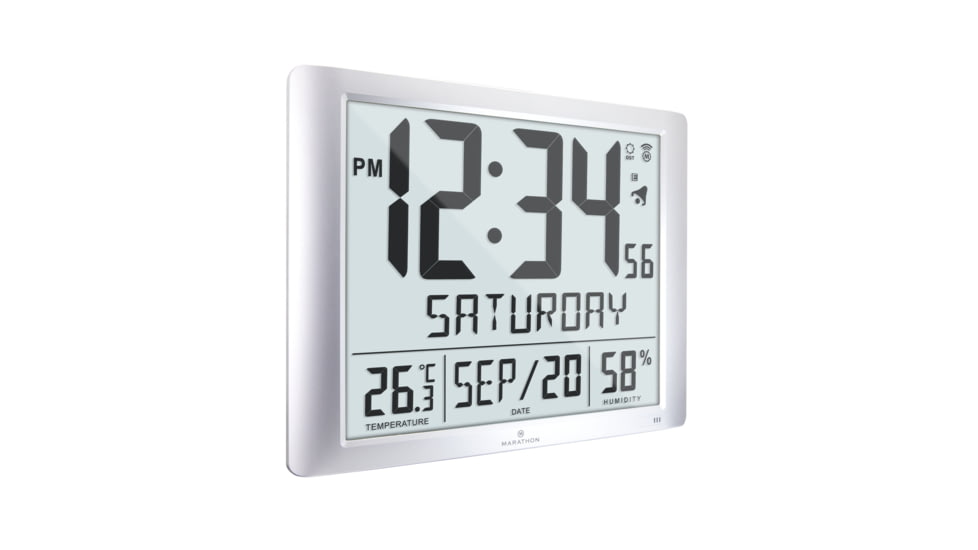 Marathon Super Jumbo Atomic Wall Clock with Full Date display and 7 Time Zones, Classic Black, LARGE, CL030061-GG-FD-NA