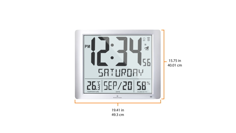 Marathon Super Jumbo Atomic Wall Clock with Full Date display and 7 Time Zones, Classic Black, LARGE, CL030061-GG-FD-NA