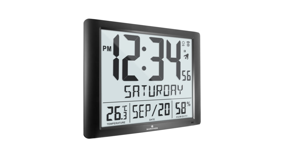 Marathon Super Jumbo Atomic Wall Clock with Full Date display and 7 Time Zones, Graphite Grey, LARGE, CL030061-BK-FD-NA