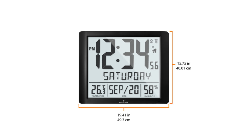 Marathon Super Jumbo Atomic Wall Clock with Full Date display and 7 Time Zones, Graphite Grey, LARGE, CL030061-BK-FD-NA