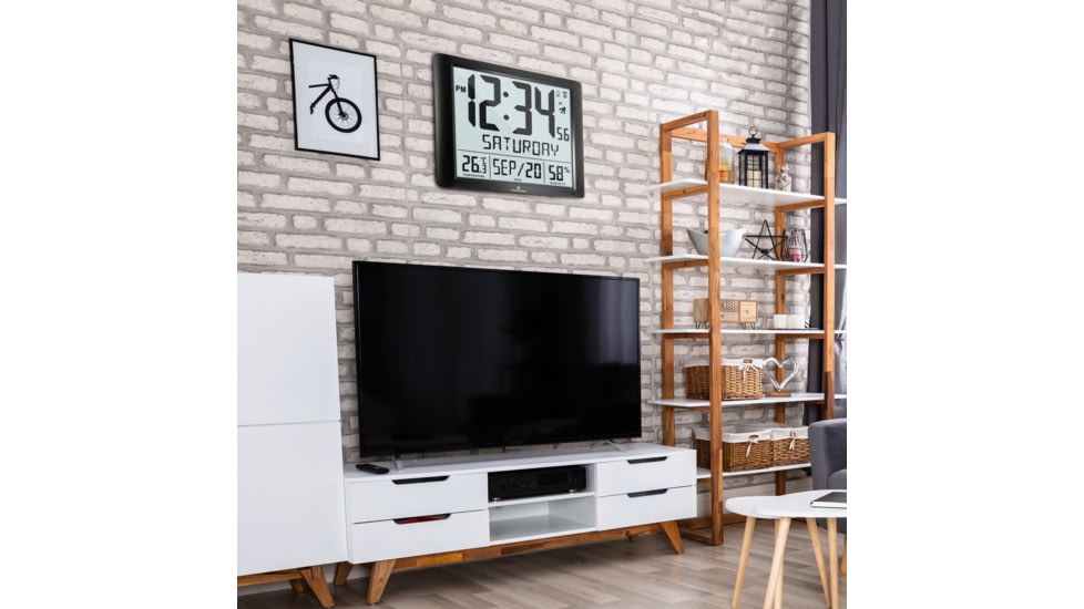 Marathon Super Jumbo Atomic Wall Clock with Full Date display and 7 Time Zones, Graphite Grey, LARGE, CL030061-BK-FD-NA