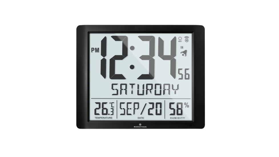 Marathon Super Jumbo Atomic Wall Clock with Full Date display and 7 Time Zones, Graphite Grey, LARGE, CL030061-BK-FD-NA