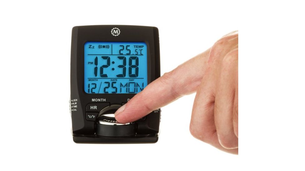 Marathon Travel Alarm Clock w/Calendar and Temperature, Black, CL030023-BK-BK-NA