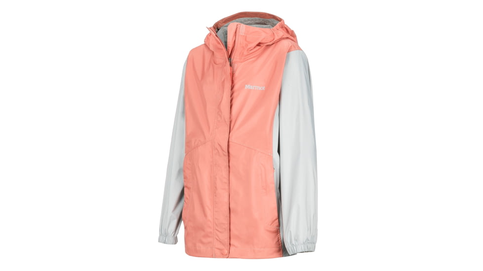 Marmot PreCip Eco Jacket - Girls, Coral Pink/Bright Steel, Extra Small, 41010-7242-XS