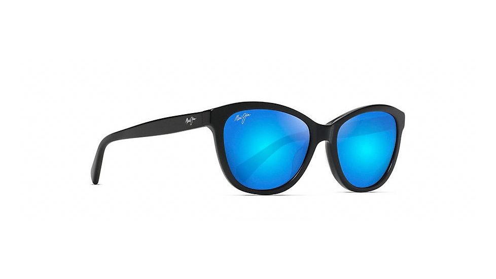 Maui Jim Canna Polarized Cat Eye  Sunglasses,Gloss Black,Blue Hawaii Lens B769-02