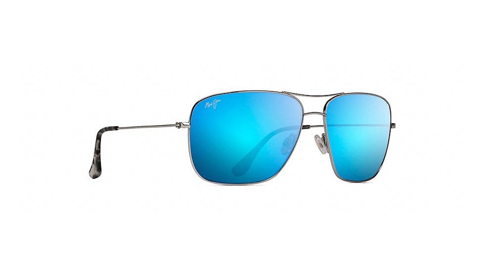 Maui Jim Cook Pines Polarized Aviator  Sunglasses,Silver,Blue Hawaii Lens B774-17