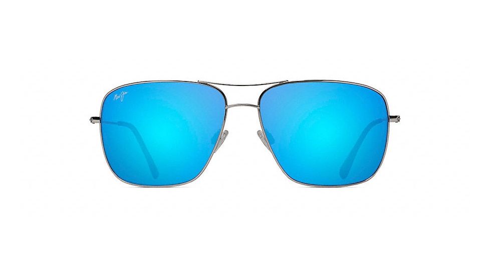 Maui Jim Cook Pines Polarized Aviator  Sunglasses,Silver,Blue Hawaii Lens B774-17