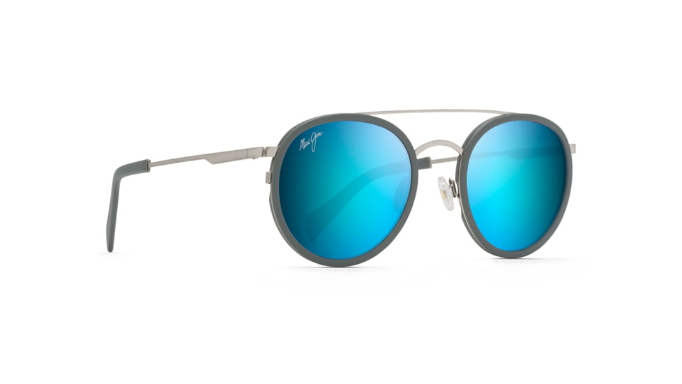 Maui Jim Even Keel Polarized Round Sunglasses, Brushed Silver / Powder Blue Frame, Blue Hawaii Lens, Brushed Silver / Powder Blue B534-17A