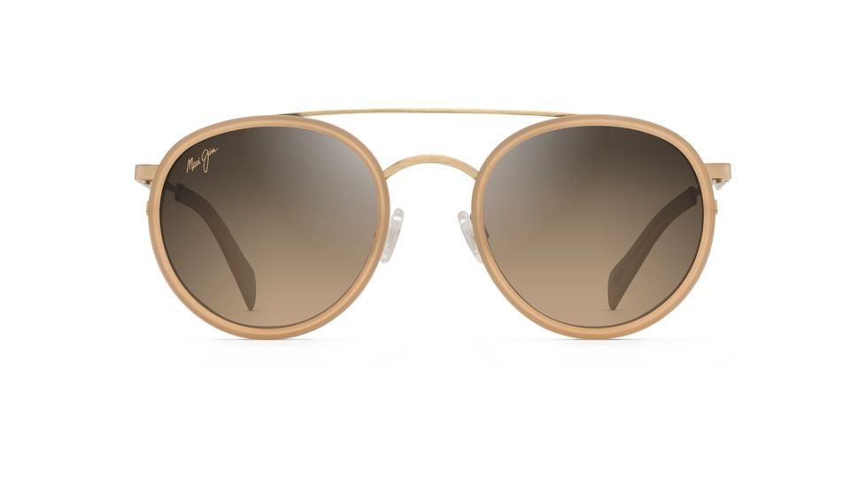 Maui Jim Even Keel Polarized Round Sunglasses, Gold w/ S&amp;stone Frame, HCL Bronze Lens, Gold w/ S&amp;stone HS534-22