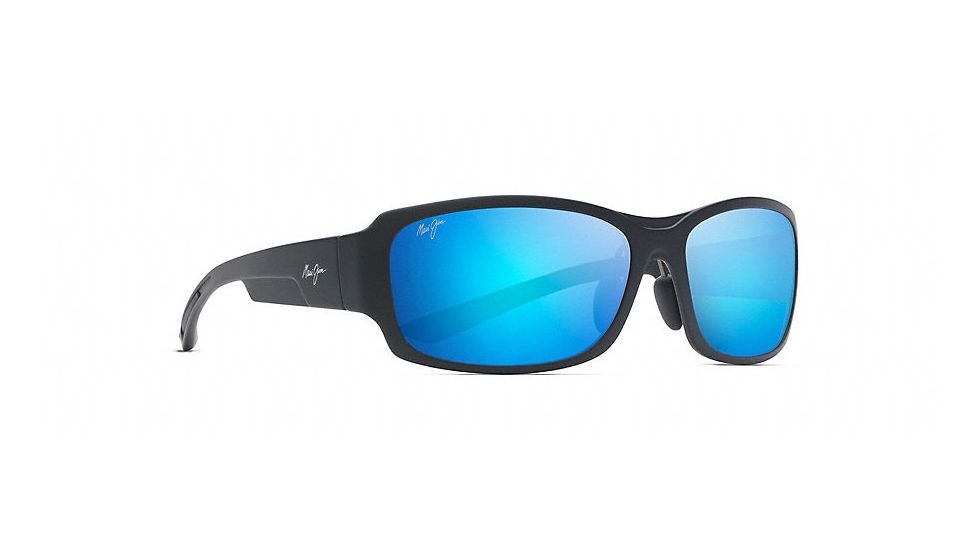 Maui Jim Monkeypod Polarized Wrap  Sunglasses,Matte Black,Blue Hawaii Lens B441-2M