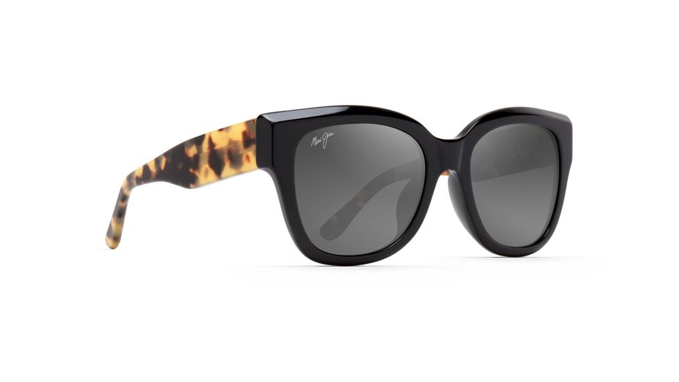 Maui Jim Siren Song Polarized Square Sunglasses - Women's, Black Gloss w/ Tokyo Tortoise Temples Frame, Neutral Grey Lens, Black Gloss w/ Tokyo Tortoise Temples GS801-02B