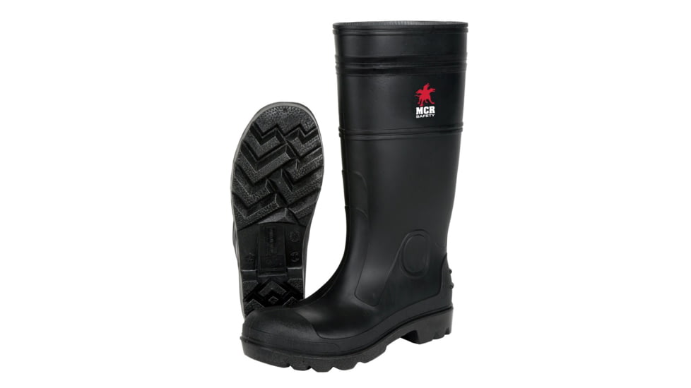 MCR Safety 15in PVC Work Boots, Plain Toe with Cleated Sole, Poly Interior Lining, Over the Sock Style, Black, 10, PBP12010