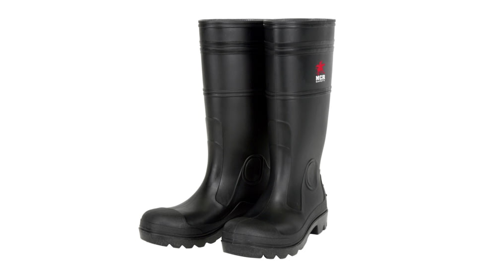 MCR Safety 15in PVC Work Boots, Plain Toe with Cleated Sole, Poly Interior Lining, Over the Sock Style, Black, 10, PBP12010