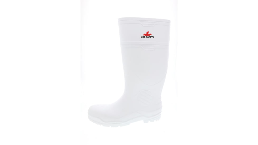 MCR Safety 17in PVC Work Boots, Plain Toe with Cleated Sole, Poly Interior Lining, Over the Sock Style, White, 12, WPBP12
