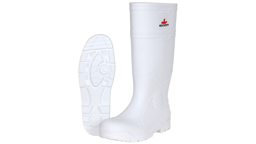 MCR Safety 17in PVC Work Boots, Plain Toe with Cleated Sole, Poly Interior Lining, Over the Sock Style, White, 12, WPBP12