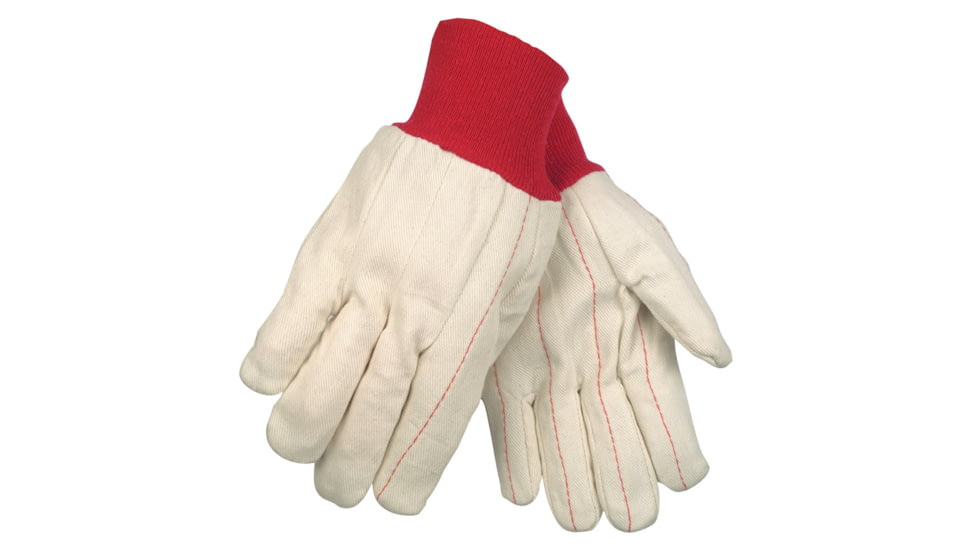 MCR Safety 9018CR Double Palm Work Gloves, 18oz Cotton Polyester Blend, Clute Pattern with Straight Thumb, Knit Wrist, Natural, Large, 9018CR
